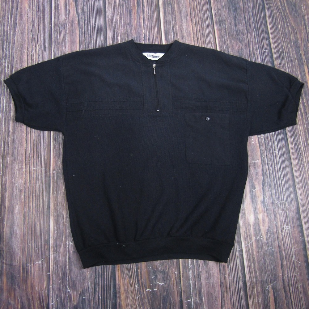Idle Time Womens XL Black 1/2 Zip Short Sleeve Tee T Shirt‎ Knit Top Vintage